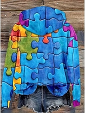 tanie Kwiatowe topy-Womenska 3D Print Vintage Boho Hoodie Patchwork Hoodie Bluza Kwiatowa Pulower Bluza Elegancka Ciepła Aktywna Długi Rękaw Kaptur Ulica Codzienny Wyjazd Casual Sznurowany Wydruk Niebieski Wiosna Jesień