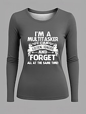 levne Humor &amp; Citáty tričko-Dámské Tričko Grafika Písmeno Vinobraní Módní stylové Dlouhý rukáv Tričkový Kulatý Běžné topy Denní Víkend Tisk Černá Rubínově červená Vodní modrá Šedá Jaro Podzim