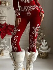 Women's Leggings Vacation Vintage Ethnic Style Full Length High WaistPantsUgly Christmas Graphic Snowflake Christmas 3D Print Quick Dry Breathability Soft Stretchy Outdoor Home Causal claret Summer3