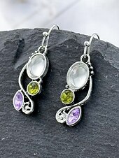 Недорогие Женская серьга-Женские серьги-подвески из лунного камня с винтажным серебряным дизайном, элегантные украшения в стиле бохо для вечеринок, свадеб и повседневной носки