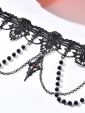 tanie Akcesoria Halloween-Zestaw damski naszyjnik i kolczyki w stylu gotyckim z koronką na Halloween – czarna koralikowa biżuteria wampirza na imprezę kostiumową i cosplay