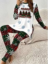 Women's Elegant Vacation Fashion T Shirt Pants Sets Long Sleeve Crew Neck Graphic Ugly Christmas Print Casual Daily Casual Daily White Spring Regular Fit4