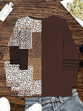 abordables Camiseta a rayas y geométrica-Mujer Camiseta Estampado Graphic Leopardo Geométrico Vintage Elegante Clásico Manga Larga Escote en Pico Tops regulares Diario Marrón Primavera Otoño Invierno