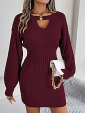 billiga Tröja klänningar-Dam Mini klänning Tröjklänning Vardagsklänning Elegant Mode Modern Utomhus Dagligen Utekväll Normal Slät Långärmad Rund hals Gul Rubinrött Grå Vår Höst