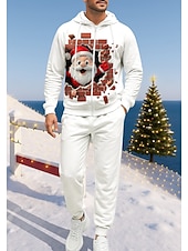 economico Tute da ginnastica-Natale Per uomo Felpa con cappuccio Tuta da Ginnastica Felpa con cappuccio con zip Coulisse Tasche Pantaloni Felpa con Cappuccio Felpa Autunno Bianco Rosso Allenamento in Palestra Casuale
