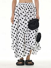 economico Gonne casual-Per donna Gonna Linea A Moda Casual Maxi Vita Alta Gonne A Pois Tasca Elasticizzato Streetwear Quotidiano Bianco e nero Nero / Bianco Nero Bianco Primavera Cotone