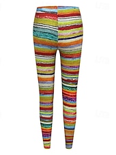 baratos -Mulheres Calças Leggings Leggings aconchegantes Roupa de rua Casual Comprimento total Cintura Alta Listrado Cintura elástica Imprimir Respirabilidade Confortável Com Stretch Férias Rua Roupa Diária