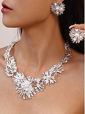 economico Collana da donna-Collana e orecchini da donna in argento con perle - gioielli scintillanti per serate, cocktail e occasioni speciali