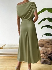 cheap Plain Dress-Women's Midi Dress Satin Dress Party Dress Cocktail Dress Elegant Fashion Modern Evening Party Party Special Occasion Regular Fit Plain Sleeveless Crew Neck Black Dusty Blue Green Summer Spring Fall