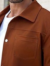 preiswerte Lässige Jacken-Herren Leichte Jacke Hemdjacke Freizeitjacke Urlaub Täglich Atmungsaktiv Knöpfe Frühling Herbst Einfach Mode Klassisch Revers Regulär Braun Jacken