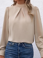 Χαμηλού Κόστους Επίσημες Μπλούζες-Γυναικεία Πουκάμισο Κομψή Φιλάρεσκος Σατέν Μπλούζα Συμπαγές Χρώμα Στυλάτο Καθημερινό Μακρυμάνικο Ζιβάγκο Κανονικά μπλουζάκια Καθημερινά Εξόδου Μαύρο Κίτρινο Πράσινο Ανοικτό Ρουμπίνι Βυσσινί