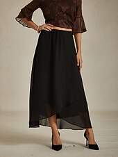olcso Szoknyák-Női Szoknya Elegáns Maxi Magas derék Szoknyák Többrétegű Mikroelasztikus Fekete Nyár Sifon