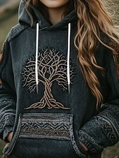 economico Tops Boho-Per donna Felpa con cappuccio Grafico Tribale Casual Manica Lunga Con Cappuccio Top Regolari Casuale Abbigliamento da sera Streetwear Grigio scuro Primavera Autunno Inverno