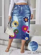 olcso Laza szoknyák-Női Szoknya Bodycon Divat Alkalmi Midi Magas derék Szoknyák Grafika Virágos Zseb Nyomtatott Mikroelasztikus Utca Napi Tengerészkék Királykék Medence Égszínkék Tavasz Poliészter Farmer