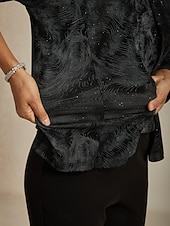 billige Jakker-Dame Bluse Dressy topper Elegant Stilfull 3/4 ermer Kinesisk Krave Vanlige topper Bryllupsgjest Arbeid Formell klær Svart Høst Vinter