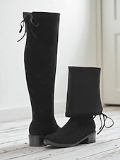 billige Mote støvler-Svarte damestøvletter med ekstra bred passform over kneet, stilige og komfortable støvler for store størrelser, perfekte for avslappet gatestil og høst-/vinterantrekk