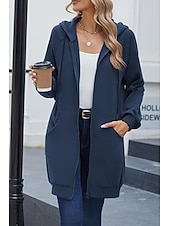 halpa huppari takki-Naisten Huppari takki Mukava Hengittävä Vetoketju Tasku Vapaa-aika Tavallinen Loma Katu Kausaliteetti Arki-asut Vetoketju Pitkä Hupullinen Normaali Pitkähihainen Päällysvaatteet Laivasto Musta