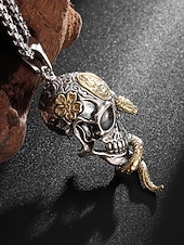 economico Accessori di Halloween-Collana con ciondolo a forma di serpente e teschio di Halloween da uomo, gioielli in lega in stile punk gotico per feste, cosplay e festival