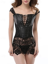 billige Korsetter-Dame Korsett Shapewear Midje Cincher Formet Bekledning Sexy korsett Sexy Søt Ren farge Lapper Snørehull Skjørt Feriereise Daglig Seng Ermeløs Korsett Svart Rød Vår Høst Skreddersydd