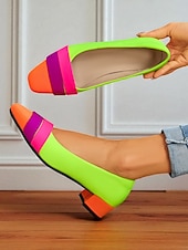 economico Block Heels-décolleté da donna con tacco basso e punta quadrata color block - comode scarpe slip-on in stile retrò anni &#039;80 per lo streetwear alla moda e le uscite casual