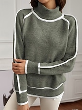 billige Solide farger-Dame Genser Gatemote Fritid Fargeblokk Rullekrage Lapper Strikket Langermet Vanlige topper Strikke utendørs Daglig Ut på byen Svart Gul Høst Vinter