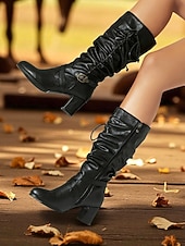 Недорогие Сапоги-слаучи-Женские коричневые сапоги из искусственной кожи с застежкой-молнией сбоку и ремешком с пряжкой, винтажные повседневные сапоги на блочном каблуке для осени, зимы, улицы и повседневной носки