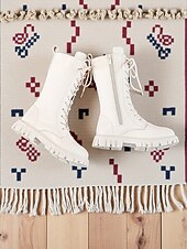 זול מגפיים לילדים-נעלי תחפושת כוכבת פופ בהשראת איידול קוריאני - מגפיים אופנתיים לבנים וחומים לבנות בסגנון קז'ואל ורחוב