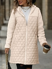 baratos Casacos de Inverno-Mulheres Casaco de inverno Casaco com capuz Confortável Respirável Zíper Bolsos Casual Tecido Férias Rua Casual Roupa Diária Zíper Longo Com Capuz Normal Manga Longa agasalhos Preto Camelo Verde Tropa
