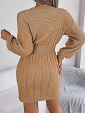 preiswerte Pulloverkleider-Damen Minikleid Pulloverkleid Bodycon Etui-Kleid Mode Modern Laternenärmel Täglich Ferien Wochenende Normale Passform Einfach Langarm Rundhalsausschnitt Wein Khaki Grau Frühling Herbst