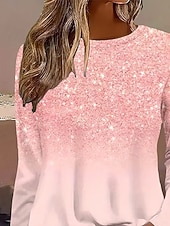 economico T-shirt floreale-Per donna Maglietta Stampato Ombre Floreale Grafico Vintage Elegante Classico Manica Lunga Girocollo Top Regolari Quotidiano Blu Rosa Primavera Autunno Inverno