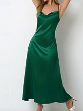 voordelige Eenvoudige jurk-Dames Halflange jurk Satijnen Jurk Feestjurk Cocktail jurk Slipdress Modieus Modern Buiten Avond Feest Feest Normale pasvorm Effen Mouwloos hihnat Lichtgroen Wijn Donkergroen Paars Lente Herfst