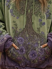  Kvinnors 3D-print vintage boho hoodie patchwork hoodie sweatshirt blommig viking pullover sweatshirt blommig grafisk vintage casual långärmad hoodie street print framficka grön vår höst vinter