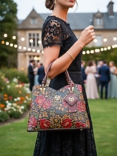 זול תיקי יד-תיק יד וינטג' לנשים מעור דמוי עור עם עיצוב פרחוני מובלט - תיק כתף רטרו אלגנטי לנשים, חתונות, מסיבות ואירועים רשמיים