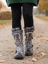 economico Stivali da combattimento-stivali da donna verdi con lacci alti fino al ginocchio – stivali da combattimento vintage da esterno per outfit autunnali, da fattoria, da festival e casual