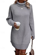 abordables Robes pull-Femmes Mini Robe Robe Pull Mode Moderne Quotidien Fête Sortir Coupe régulière Uni manche longue Col roulé Noir Blanche Vert Véronèse Fuchsia Automne Hiver