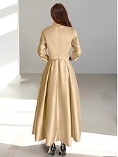 abordables Robes de cocktail-Ligne A Longueur cheville Robes de Cocktail Robes de soirée Élégant Soyeux Manche Courte Col Illusion Mariage Formel Poche Satin avec Noeud(s)