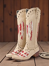 Broderade cowboystövlar i westernstil för kvinnor, svart och röd design med nitar, perfekta för holloween-festivaler, countrykonserter och vardagliga outfits billiga Cowboy & Western Boots-Broderade cowboystövlar i westernstil för kvinnor, svart och röd design med nitar, perfekta för holloween-festivaler, countrykonserter och vardagliga outfits