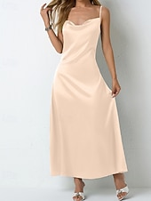 voordelige Eenvoudige jurk-Dames Halflange jurk Satijnen Jurk Feestjurk Cocktail jurk Slipdress Modieus Modern Buiten Avond Feest Feest Normale pasvorm Effen Mouwloos hihnat Lichtgroen Wijn Donkergroen Paars Lente Herfst