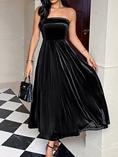 abordables Robe de cocktail-Femmes Robe Longue Maxi Robe Robe en Velours Robe de Soirée Élégant Moderne Soirée Coupe régulière Uni Sans manches Sans bretelles Noir Vin Vert foncé Bleu de minuit Printemps Automne