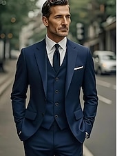 voordelige Bruiloftspakken-Heren Bruiloft Trouwpakken Ingesneden revers Zwart Bordeaux Jurken Effen Standaard pasvorm 3-delige set Enkele rij knopen met twee knopen