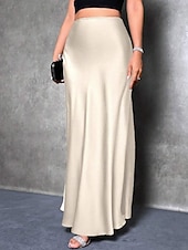  Γυναικεία Σατέν φούστες Κομψό Μοντέρνα Μακρύ Ψηλή Μέση Φούστες Σκέτο Μικροελαστικό Πάρτι Δρόμος Μαύρο Φούξια Πράσινο του τριφυλλιού Χακί Άνοιξη Σατέν Πολυεστέρας