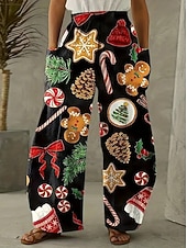 economico gamba larga e vita alta-Per donna Gamba larga Chinos Essenziale Casual Lunghezza intera Vita AltaPantsNatale Grafico Babbo Natale Astratto Fascia Elastica Inelastico Formale Vacanza Streetwear Rosa chiaro Marrone scuro