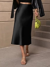 abordables Jupes Formelles-Femmes Jupe Moulant Élégant Mode Midi Taille haute Jupes Uni Micro-Élastique Soirée Rue Noir Vert Véronèse Rouge Marron Printemps Satin Polyester