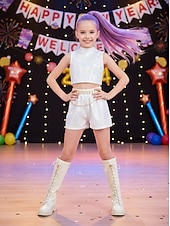 billige Støvler til barn-Koreansk Idol-inspirerte popstjernekostymesko jenter hvite knehøye snørestøvletter motesko til dans og sceneshow