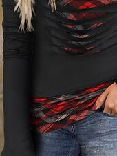 Χαμηλού Κόστους Λουλουδάτες μπλούζες-Γυναικεία Πουκάμισο Μπλούζα Στάμπα Καρό Στυλάτο Βασικό Καθημερινό Μακρυμάνικο Λαιμόκοψη V Κανονικά μπλουζάκια Καθημερινά Αργίες Μαύρο Άνοιξη Φθινόπωρο