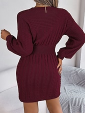 preiswerte Pulloverkleider-Damen Minikleid Pulloverkleid Bodycon Etui-Kleid Mode Modern Laternenärmel Täglich Ferien Wochenende Normale Passform Einfach Langarm Rundhalsausschnitt Wein Khaki Grau Frühling Herbst