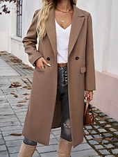 halpa Trench Coats-Naisten Trenssitakki Mukava Hengittävä Tasku Napit Vapaa-aika Tavallinen Loma Katu Kausaliteetti Arki-asut Yksirivinen Pitkä Sänkyjen avaus Normaali Pitkähihainen Päällysvaatteet Ruskea Apila Tumman