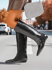 abordables Bottes à la mode-Bottes hautes en similicuir marron pour femme - Bottes plates brillantes de style mod pour le streetwear d&#039;automne et le quotidien