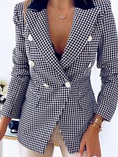 billiga Blazers och kostymer-Dam Kavaj Bekväm Ficka Elegant Mode Utomhus Galler Utekväll Ledigt / vardag Helgen Dubbelknäppt Normal Kavajslag Normal Långärmad Ytterkläder Rubinrött Blå Mörkblå Vår Höst