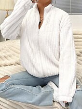 abordables Gilet Ouvert-Femmes Pull Cardigan Streetwear Occasionnel Couleur Unie Col montant Fermeture éclair Tricoté manche longue Hauts Réguliers Tricoter Extérieur Fête Week-end Blanche Automne Hiver